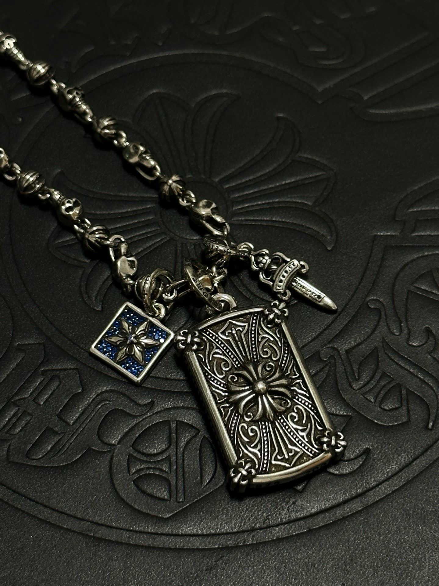Chrome Hearts Black Orchid Silver Necklace with Charms